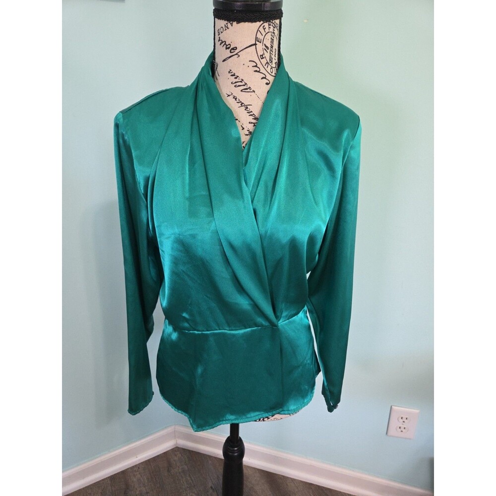Tess Wrap Blouse green 8 vintage Collar Long Sleeve Dressy